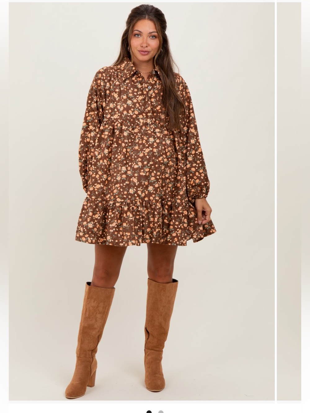 Brown Floral Tiered Mini Dress